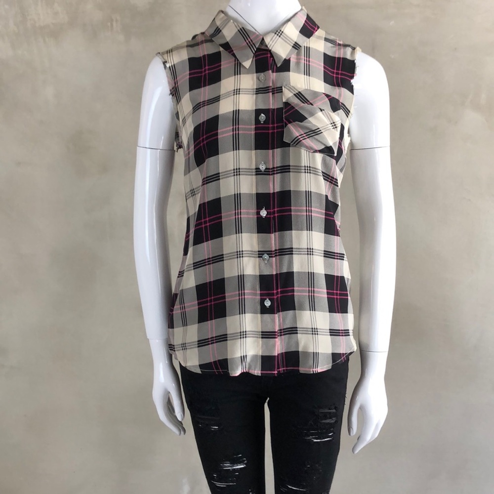 My Gemma 100% Silk Sleeveless Plaid Top